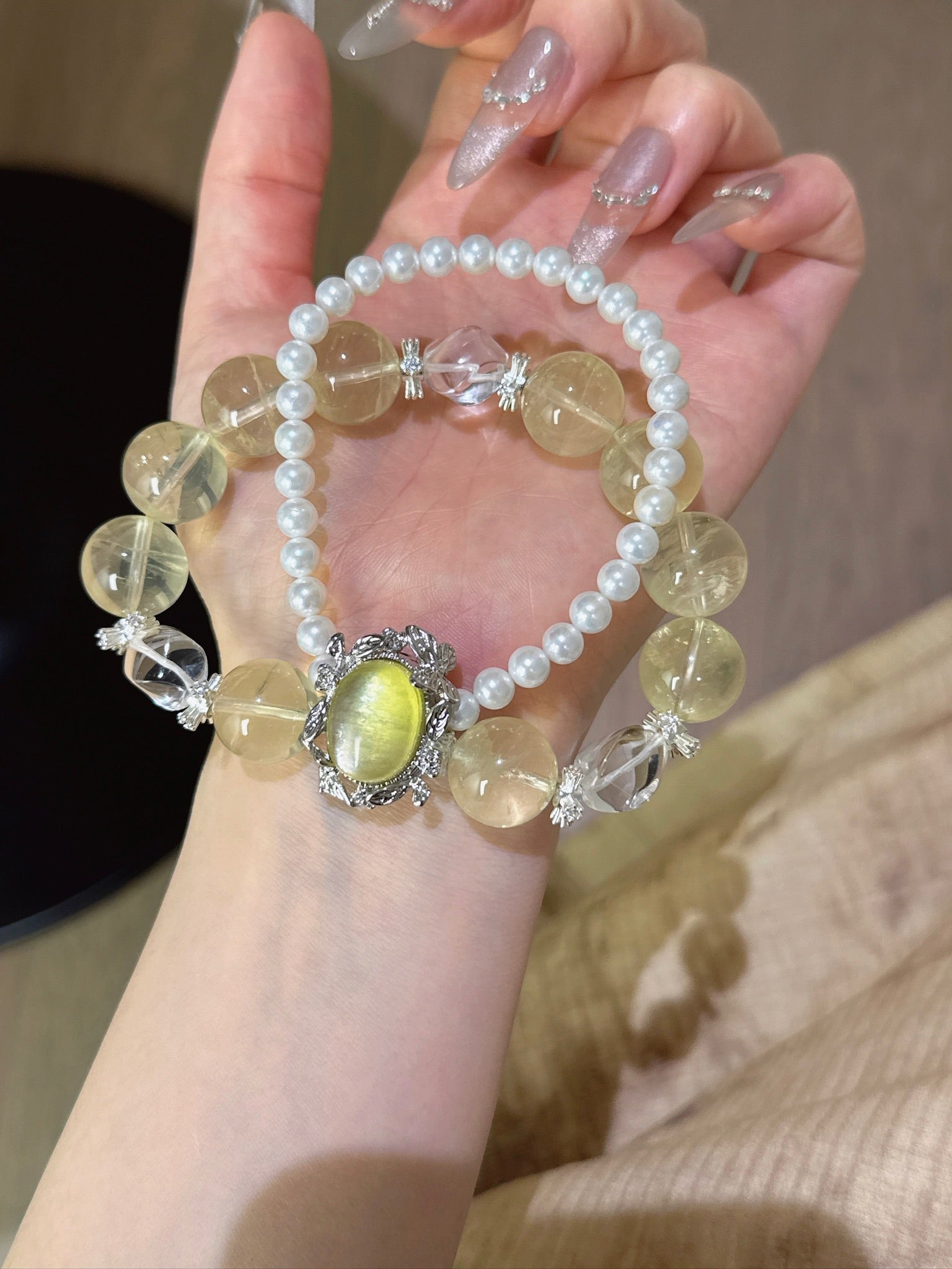 ▫️▪️ Citrine yellow lepidolite magic box bracelet